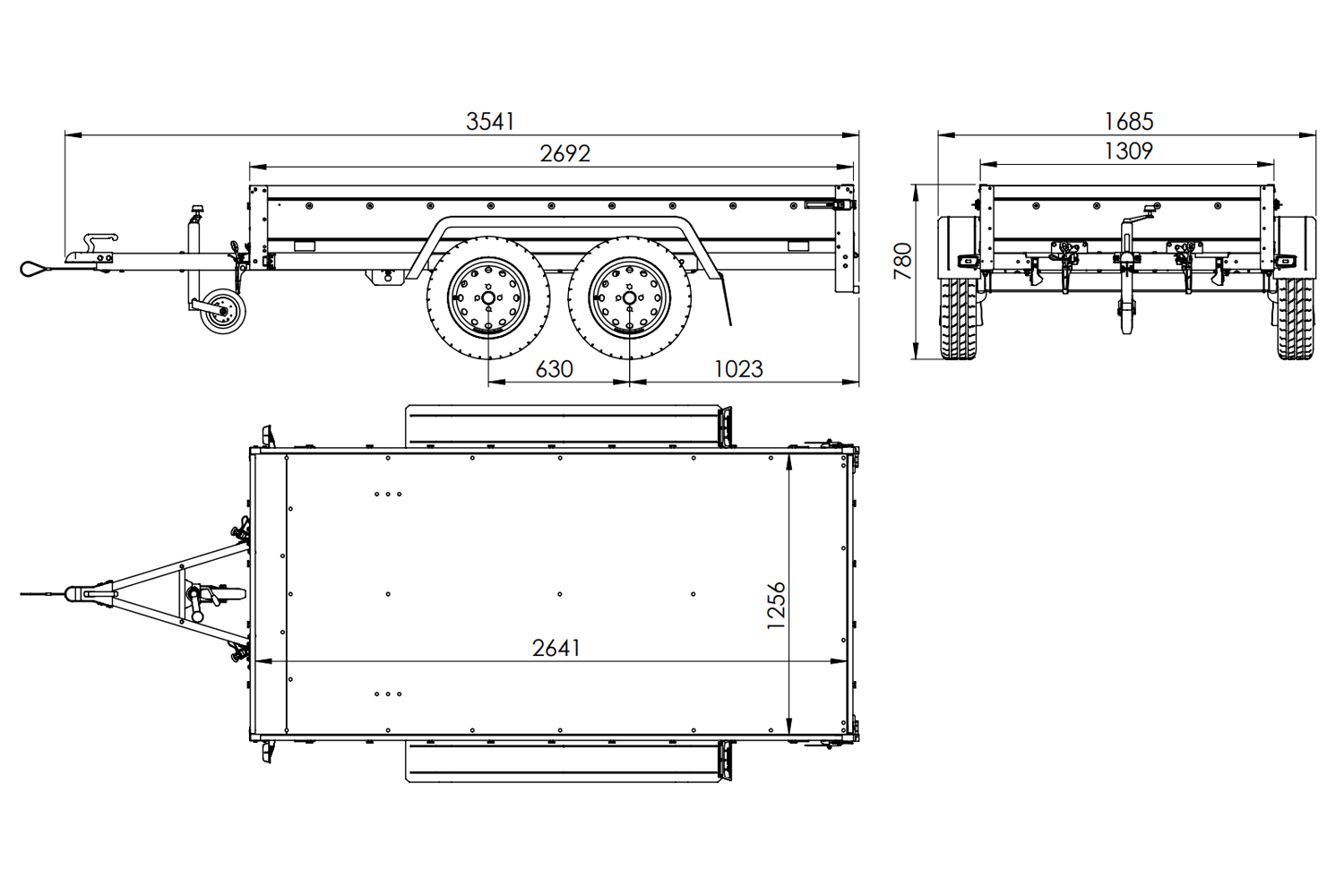 GARDEN TRAILER 264/2 KIPP Doppelachsanhänger mit Stützrad, Planenstützen, zusätzlichen Bordwänden und flacher blauer Plane
