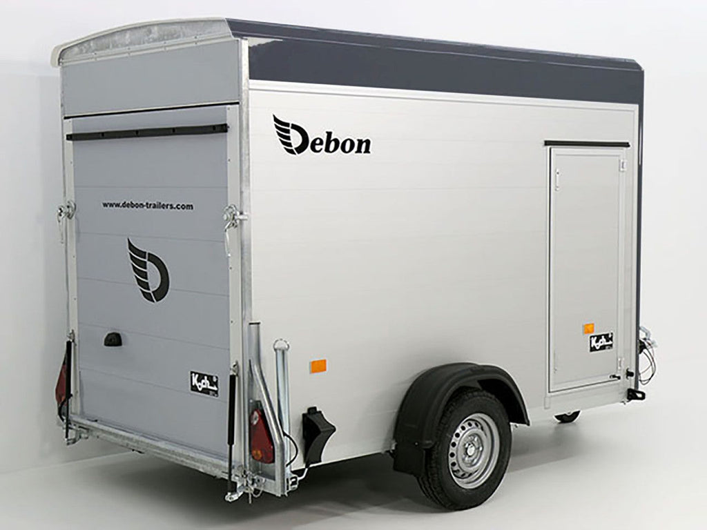 Debon Kofferanhänger C300 148x295cm H:190cm 1,3t Alu, Polybug|Tür|grau-Neu