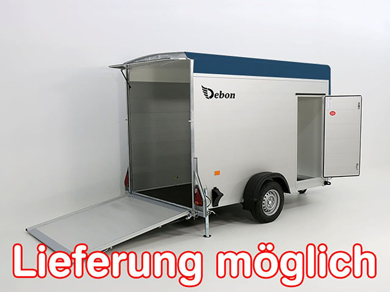 Debon Kofferanhänger C300 148x295cm H:190cm 1,3t|Alu, Polybug|Tür|blau-Neu