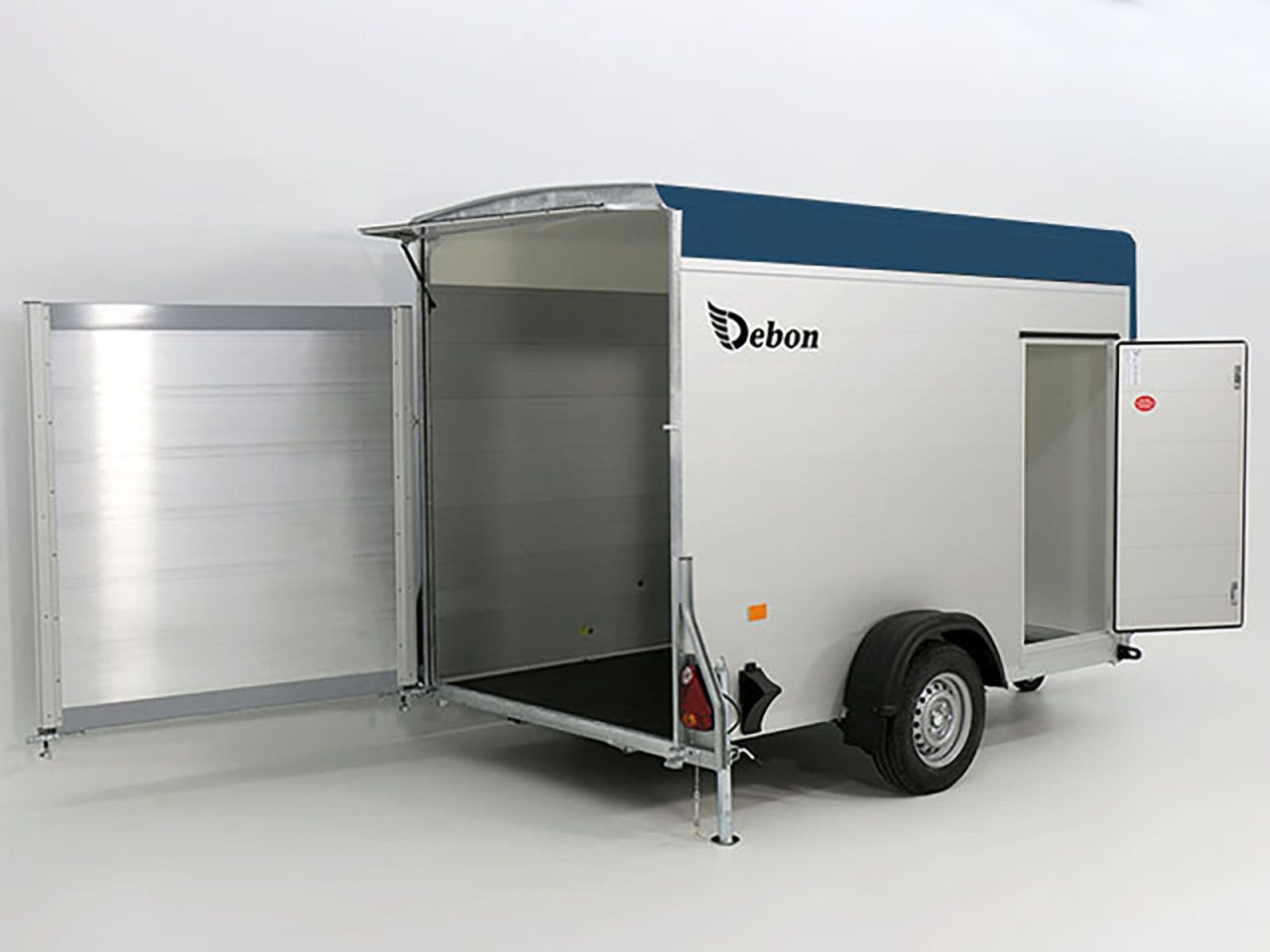 Debon Kofferanhänger C300 148x295cm H:190cm 1,3t|Alu, Polybug|Tür|blau-Neu