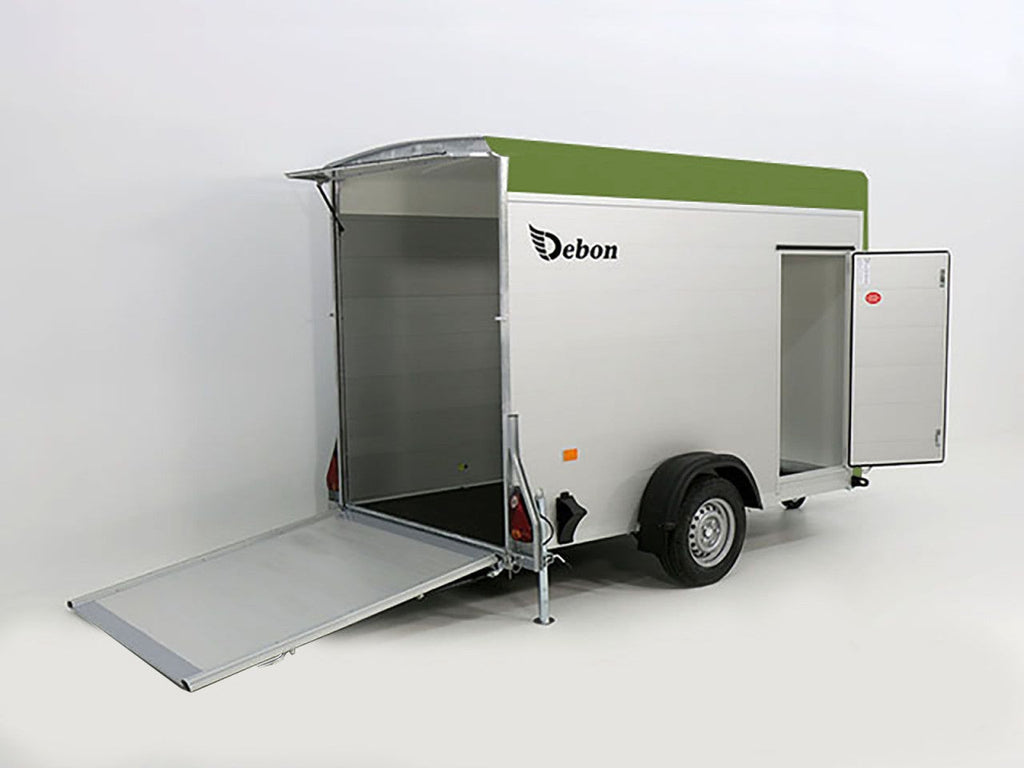 Debon Kofferanhänger C300 148x295cm H:190cm 1,3t Alu, Polybug|Tür|olivgrün-Neu
