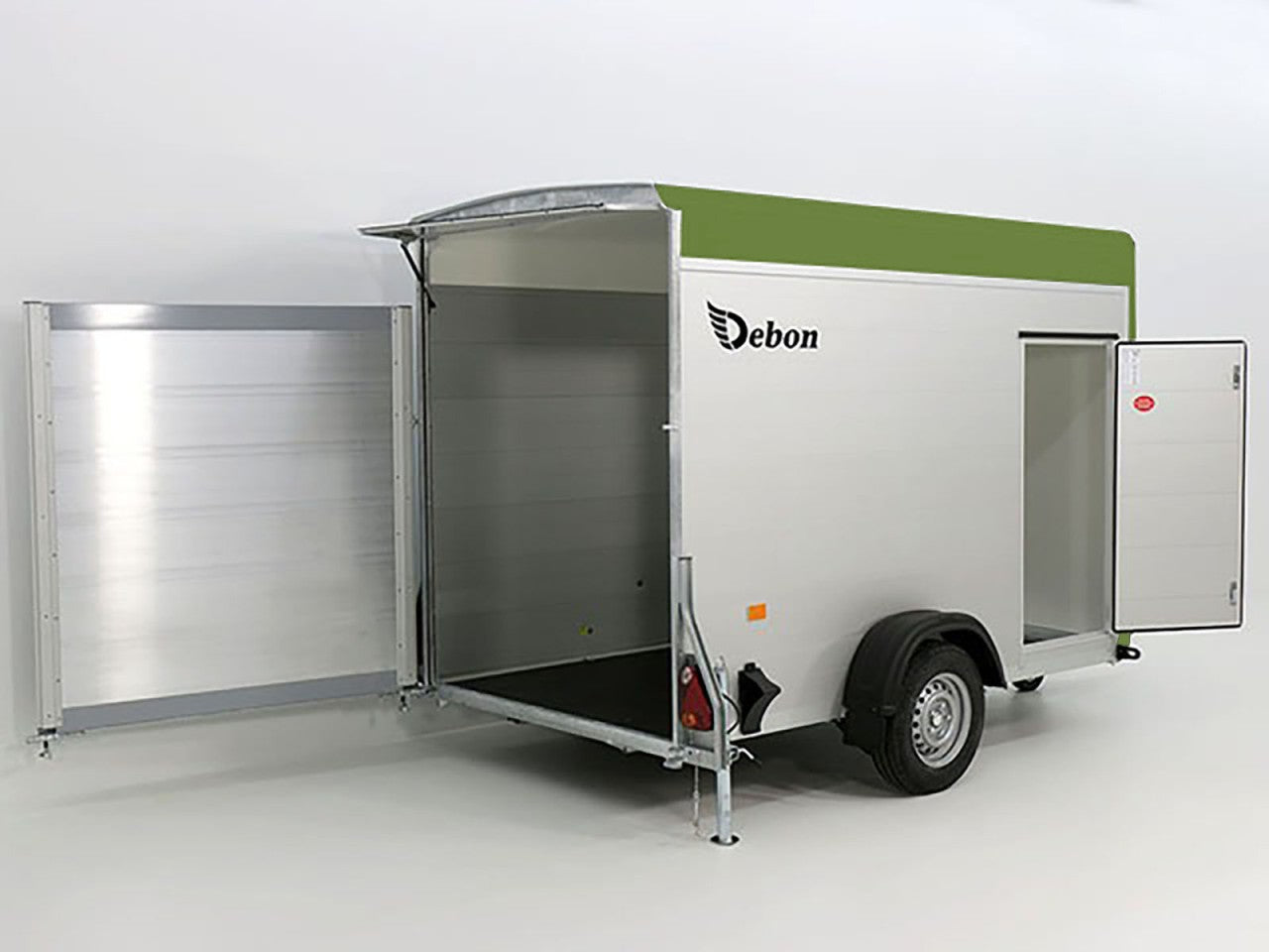 Debon Kofferanhänger C300 148x295cm H:190cm 1,3t Alu, Polybug|Tür|olivgrün-Neu