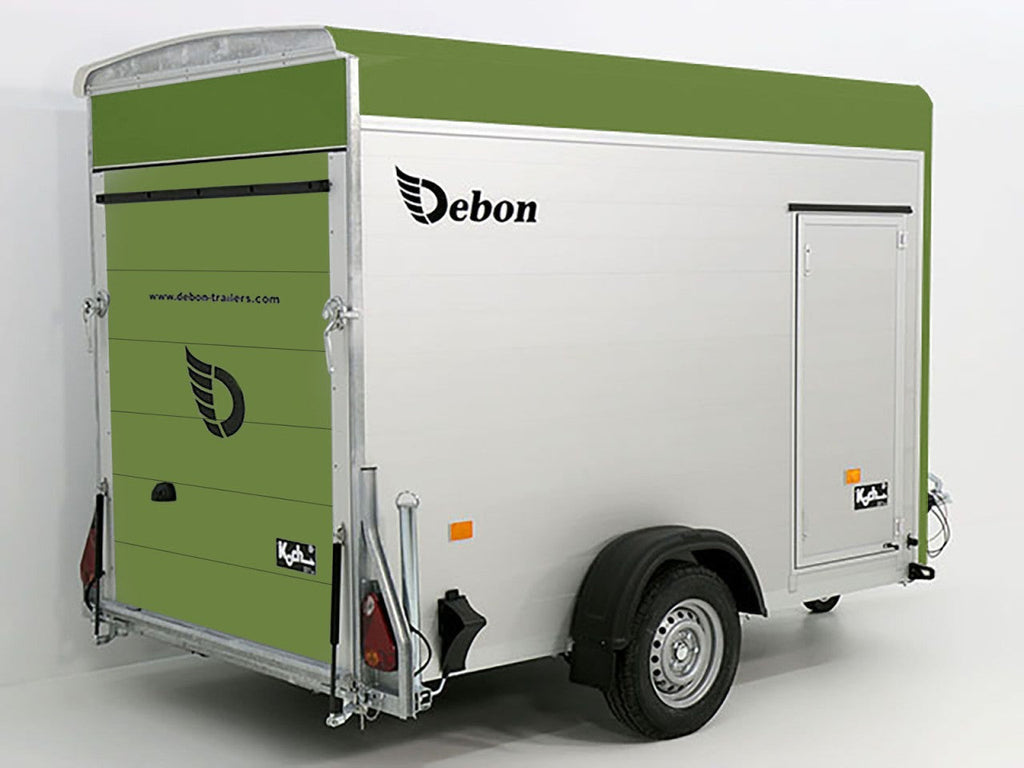 Debon Kofferanhänger C300 148x295cm H:190cm 1,3t Alu, Polybug|Tür|olivgrün-Neu