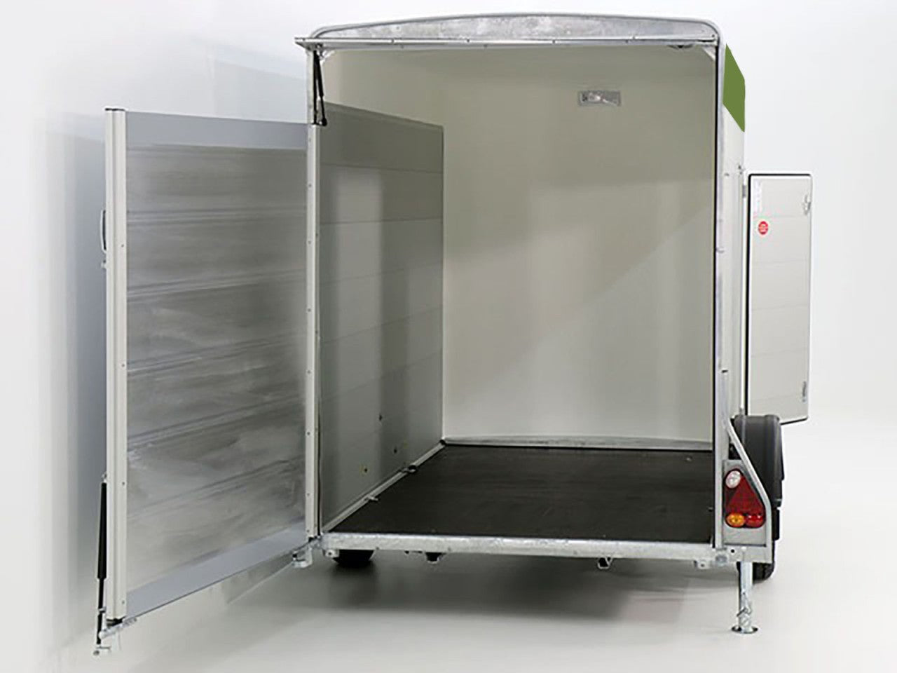 Debon Kofferanhänger C300 148x295cm H:190cm 1,3t Alu, Polybug|Tür|olivgrün-Neu