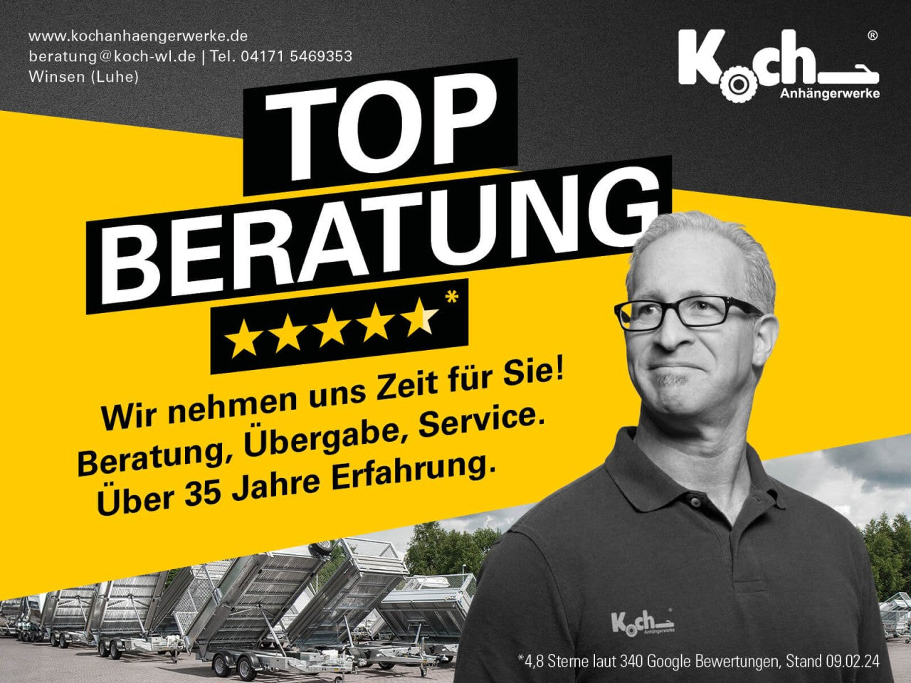 Vezeko Koffer-Absenkanhänger 157x344cm Höhe:190cm 2,7t|silber-Tür rechts-Neu