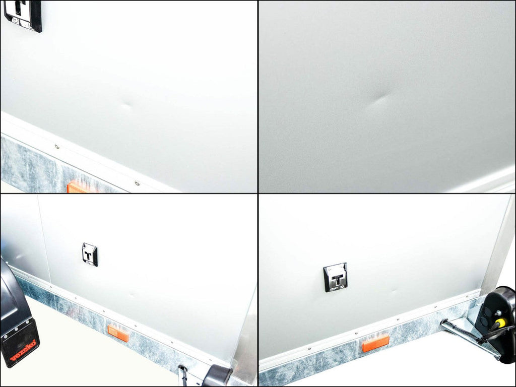 Vezeko Koffer-Absenkanhänger 157x344cm Höhe:210cm 2,7t|Tür|E-Pumpe|silber-Neu