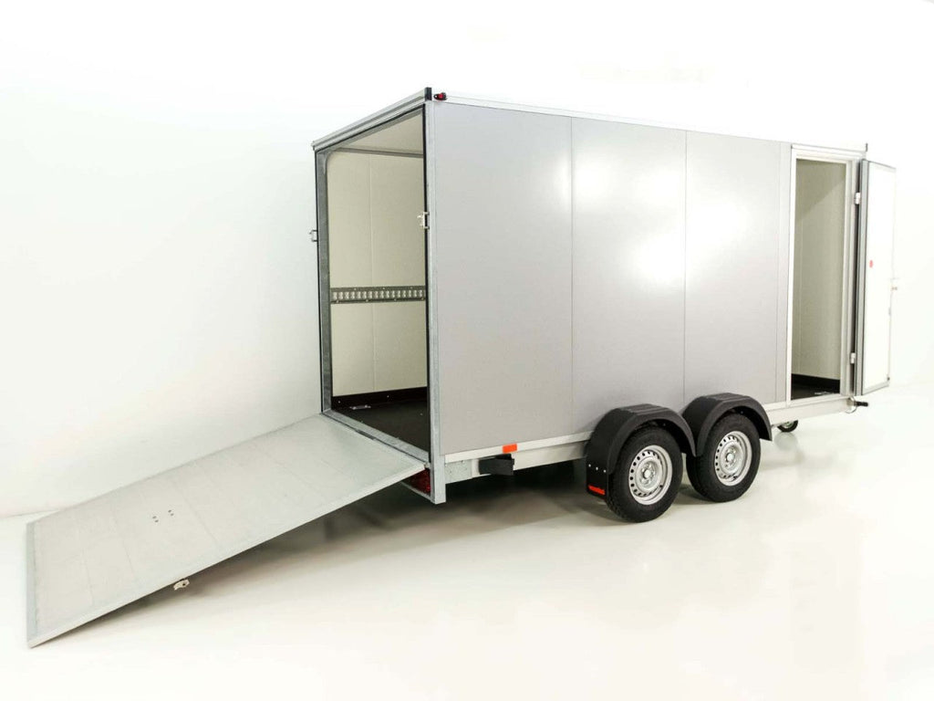 Vezeko Kofferanhänger 184x405cm Höhe:205cm 2,7t|Rampe|Tür|silber-Neu