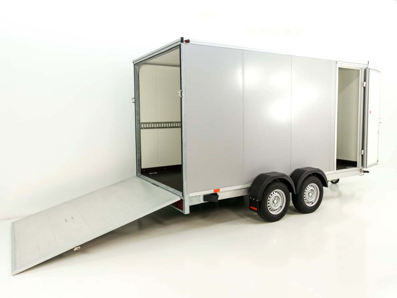 Vezeko Kofferanhänger 184x405cm Höhe:205cm 2,7t|Rampe|Tür|silber-Neu