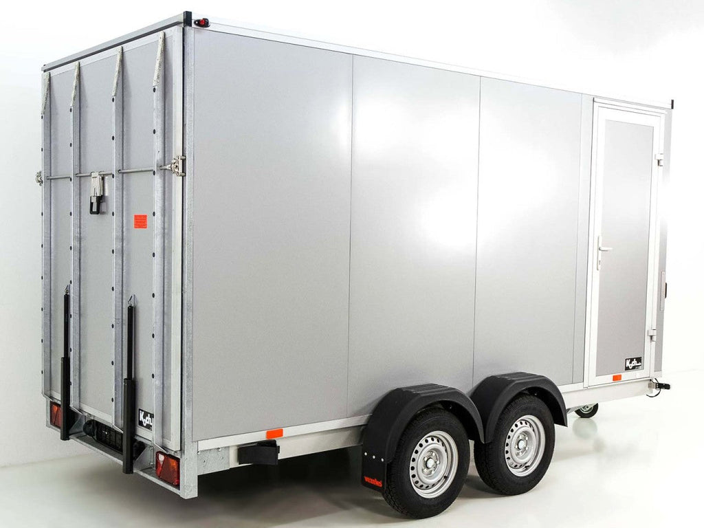 Vezeko Kofferanhänger 184x405cm Höhe:205cm 2,7t|Rampe|Tür|silber-Neu