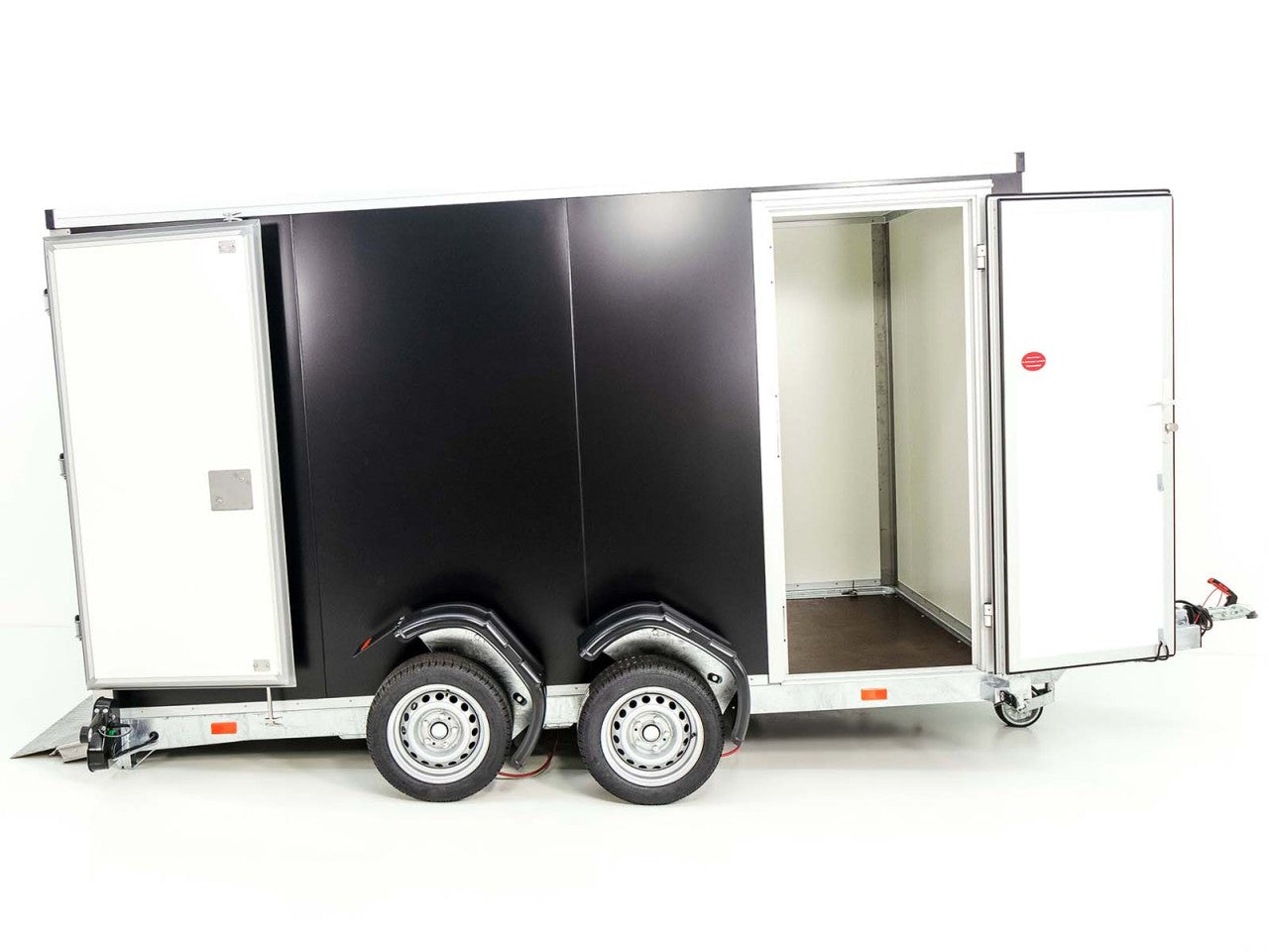 Vezeko Koffer-Absenkanhänger 157x344cm Höhe:210cm 2,7t|Tür|E-Pumpe|schwarz-Neu