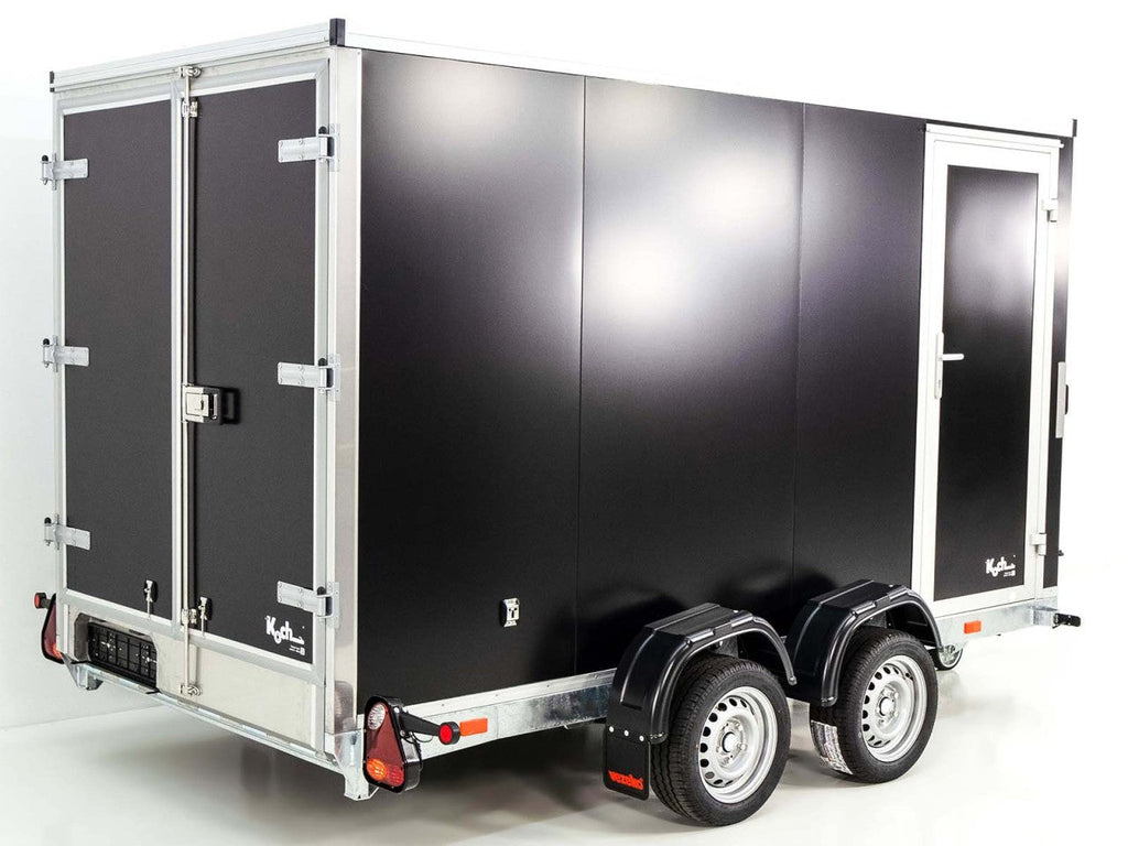Vezeko Koffer-Absenkanhänger 157x344cm Höhe:210cm 2,7t|Tür|E-Pumpe|schwarz-Neu