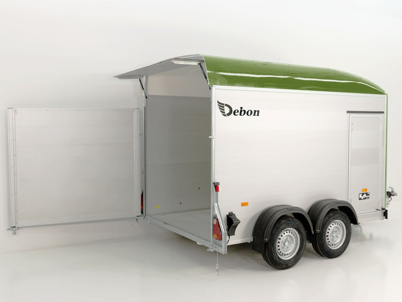 Debon Kofferanhänger C500 164x300cm H:200cm 2,0t|Alu|Polybug|Tür|olivgrün-Neu