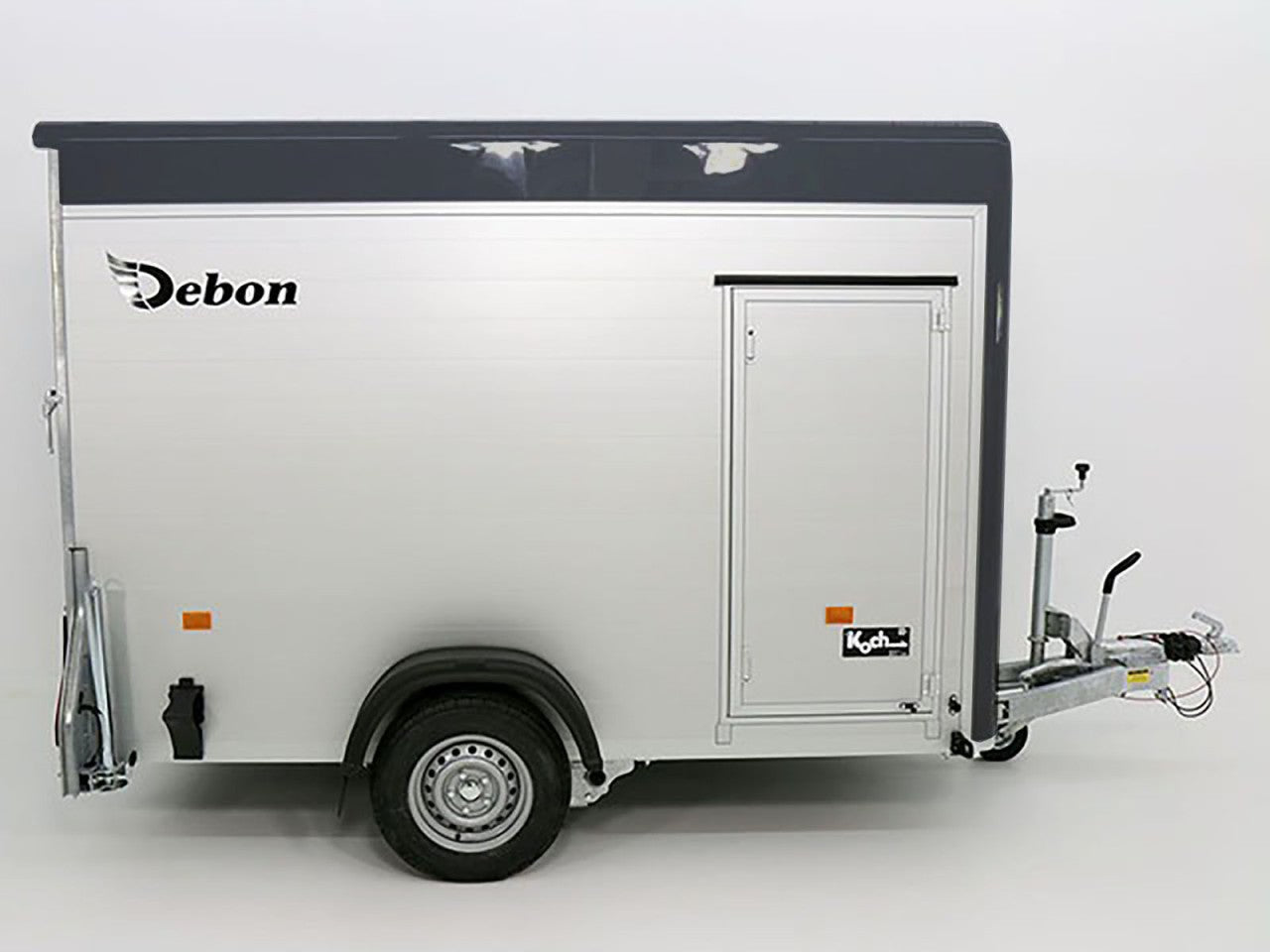 Debon Kofferanhänger C300 148x295cm H:190cm 1,3t Alu, Polybug|Tür|grau-Neu