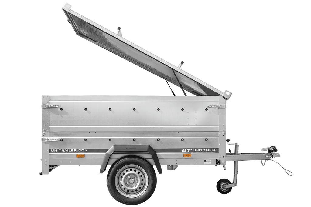 Leichter Anhänger 200x125 UNITRAILER GARDEN 201 KIPP mit BIS-Seitenwänden und Aluminiumabdeckung