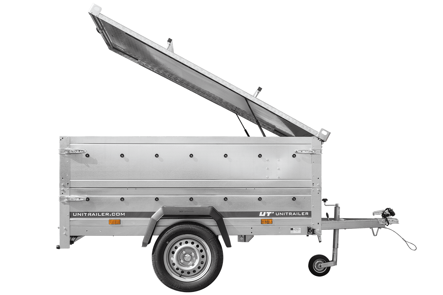 Leichter Anhänger 200x125 UNITRAILER GARDEN 201 KIPP mit BIS-Seitenwänden und Aluminiumabdeckung