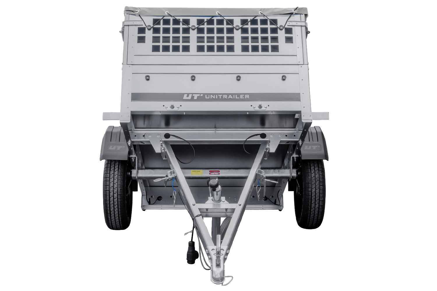 Kleiner Anhänger zu verkaufen - Garden Trailer 150 KIPP (mit flacher grauer Plane, Stützrad)