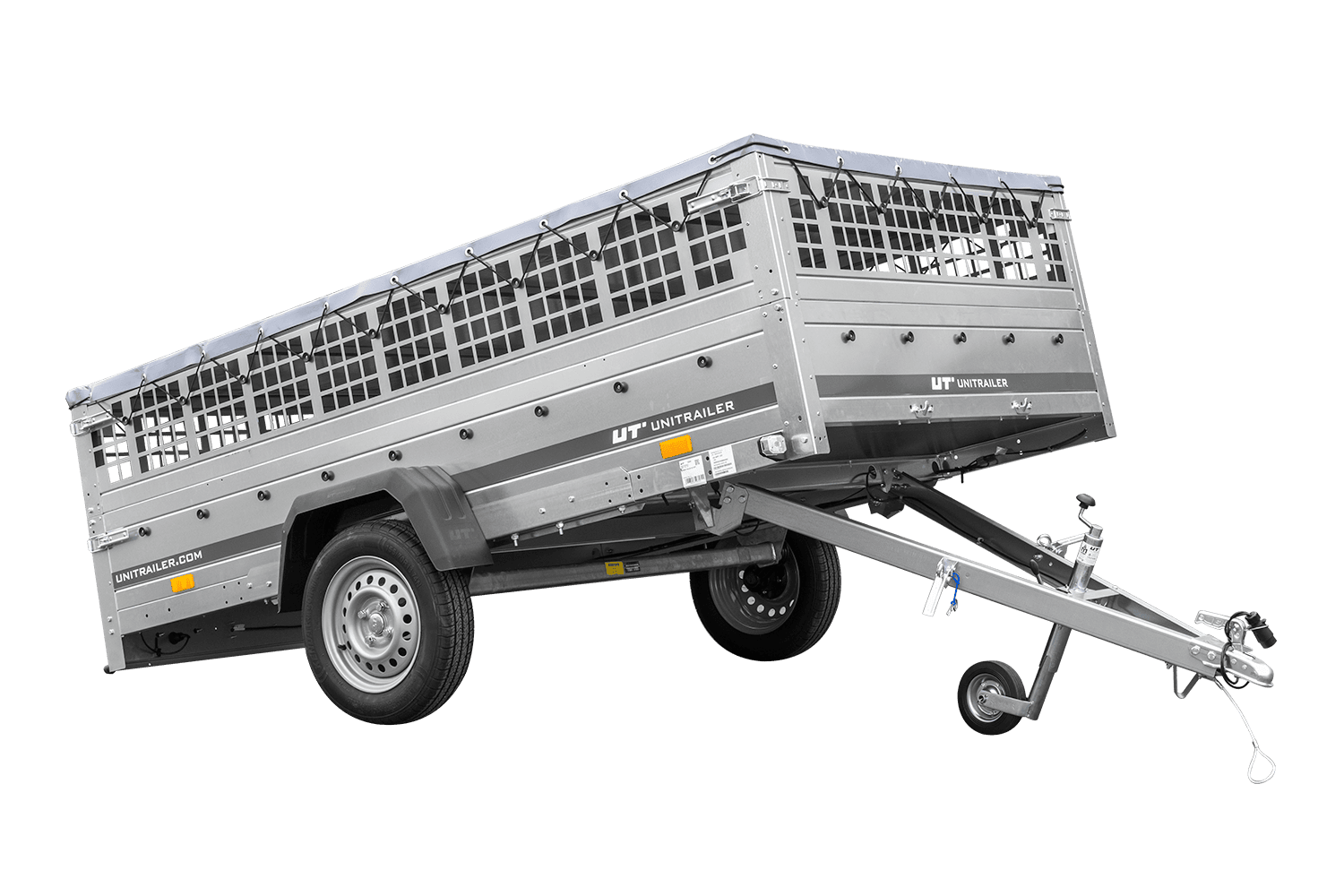 Remorque légère 264x150 UNITRAILER GARDEN 265 KIPP avec ridelles grillagées, châssis H-0 et bâche grise