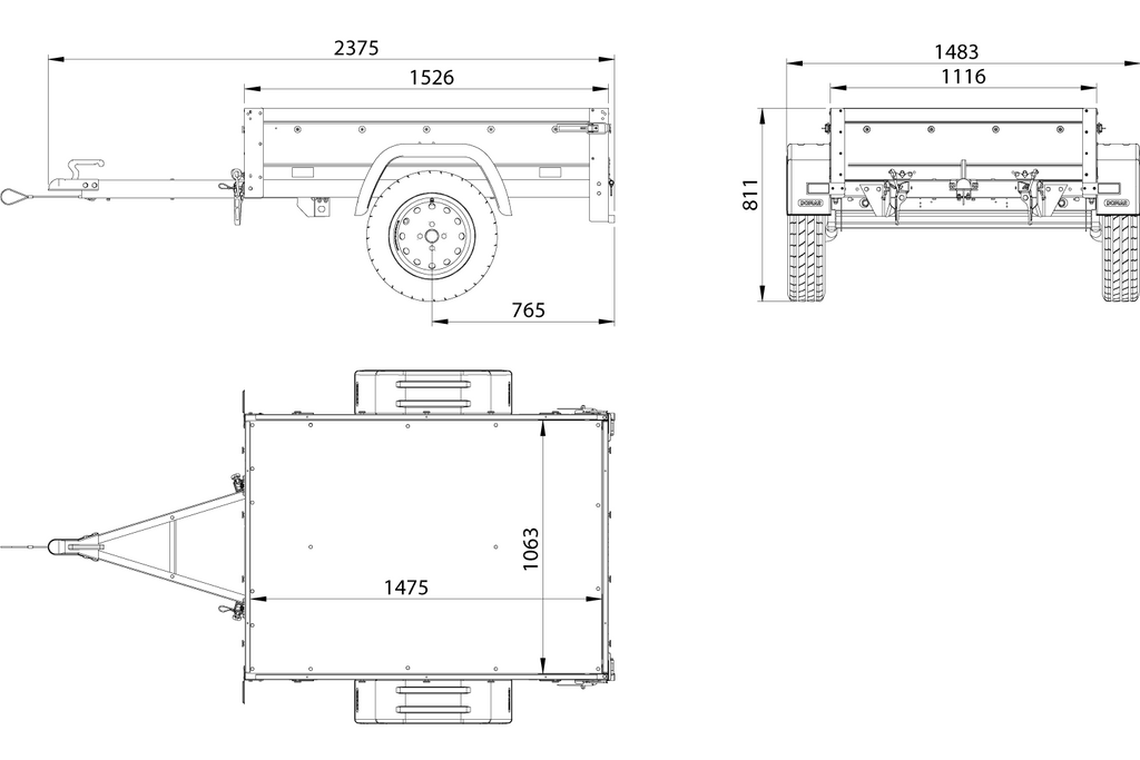 Einachsanhänger 150x106 UNITRAILER GARDEN 150 KIPP mit Seitenwänden, zusätzlichen Bordwänden und Aluminiumhaube