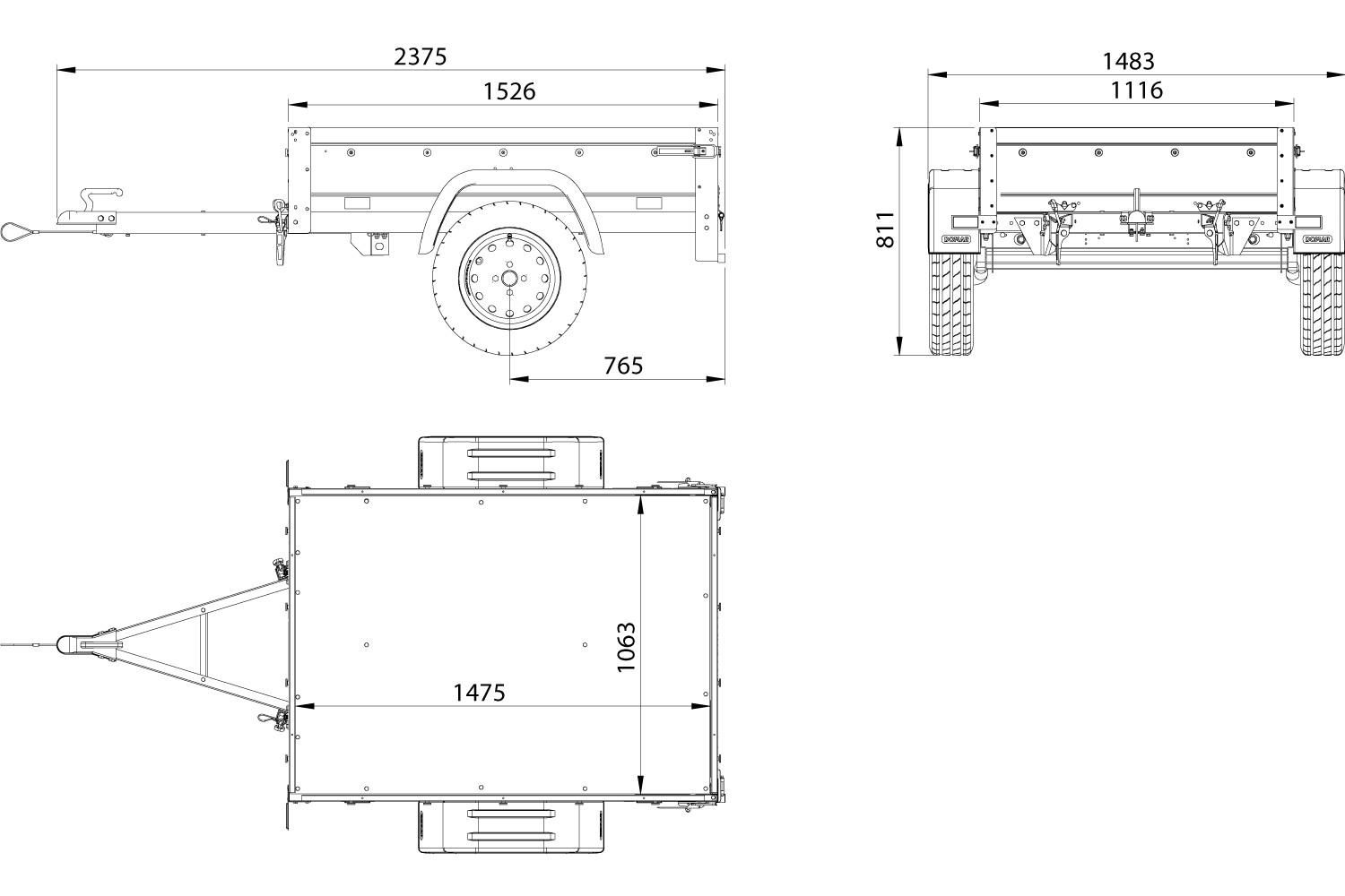 Einachsanhänger 150x106 UNITRAILER GARDEN 150 KIPP mit Seitenwänden, zusätzlichen Bordwänden und Aluminiumhaube