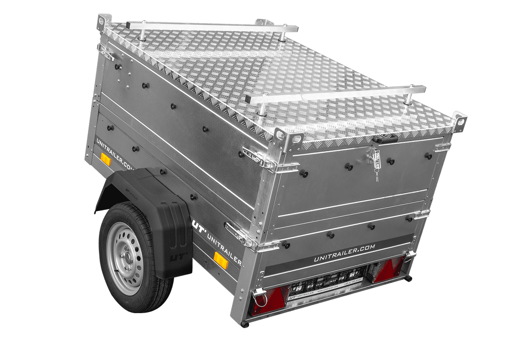 Einachsanhänger 150x106 UNITRAILER GARDEN 150 KIPP mit Seitenwänden, zusätzlichen Bordwänden und Aluminiumhaube
