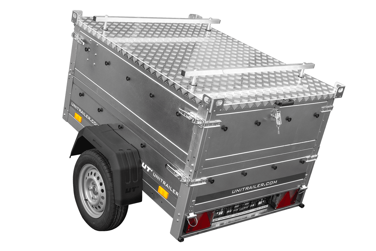 Einachsanhänger 150x106 UNITRAILER GARDEN 150 KIPP mit Seitenwänden, zusätzlichen Bordwänden und Aluminiumhaube