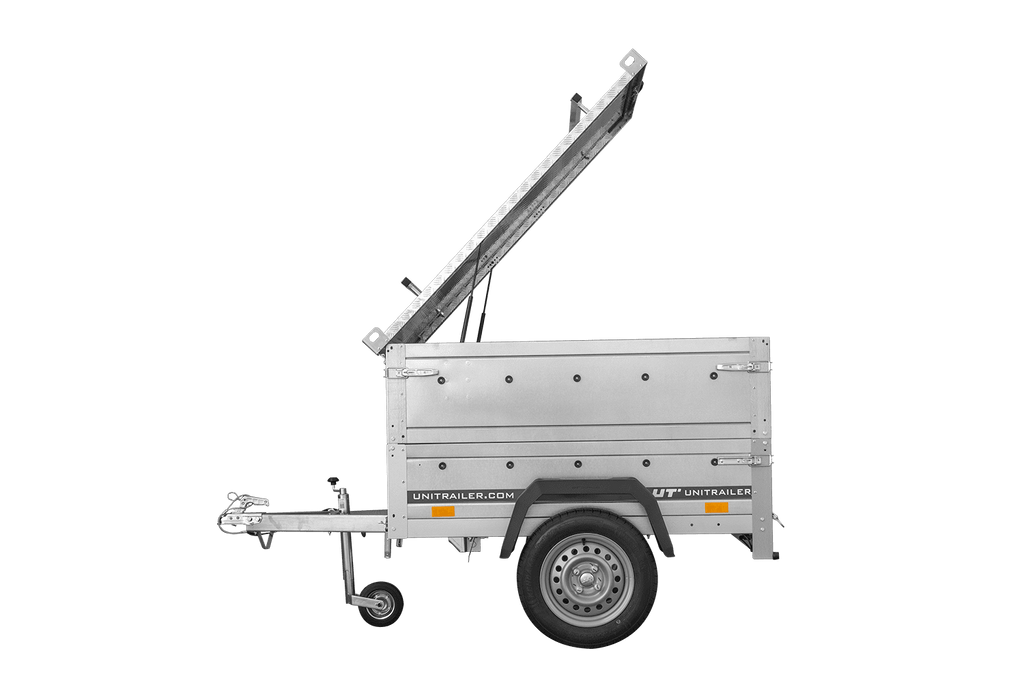 Einachsanhänger 150x106 UNITRAILER GARDEN 150 KIPP mit Seitenwänden, zusätzlichen Bordwänden und Aluminiumhaube