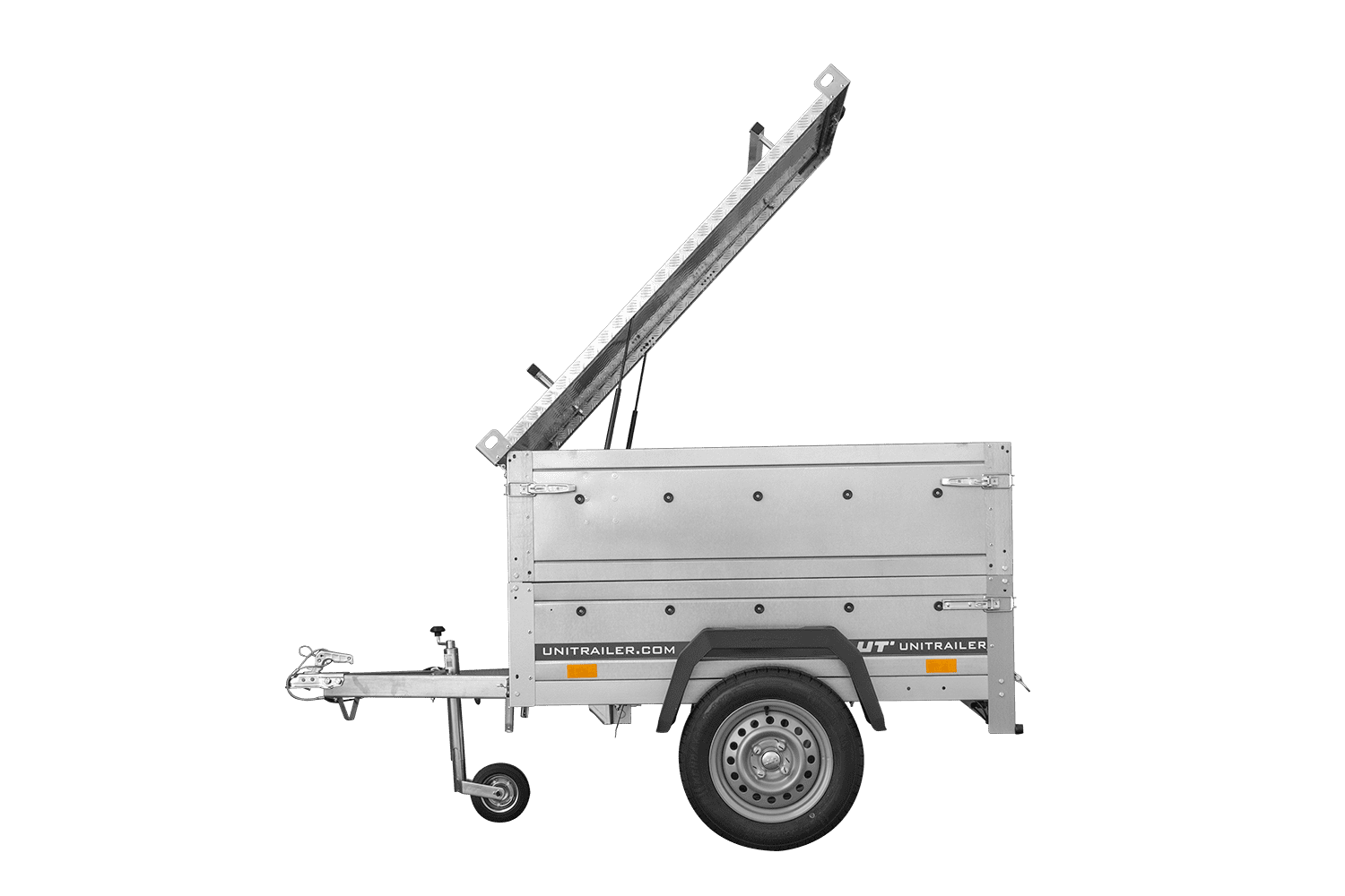 Einachsanhänger 150x106 UNITRAILER GARDEN 150 KIPP mit Seitenwänden, zusätzlichen Bordwänden und Aluminiumhaube