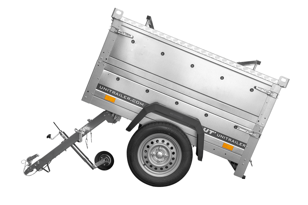 Einachsanhänger 150x106 UNITRAILER GARDEN 150 KIPP mit Seitenwänden, zusätzlichen Bordwänden und Aluminiumhaube