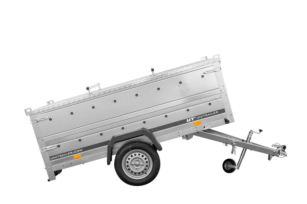 Einachsanhänger 230 × 125 cm UNITRAILER GARDEN 230 KIPP mit BIS-Seitenwänden und Aluminiumabdeckung