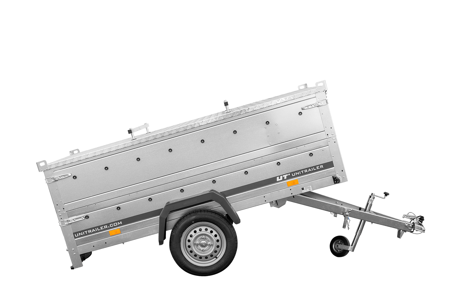 Einachsanhänger 230 × 125 cm UNITRAILER GARDEN 230 KIPP mit BIS-Seitenwänden und Aluminiumabdeckung