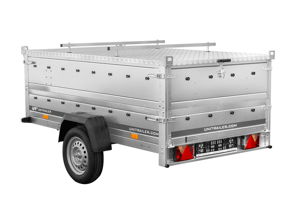 Einachsanhänger 230 × 125 cm UNITRAILER GARDEN 230 KIPP mit BIS-Seitenwänden und Aluminiumabdeckung