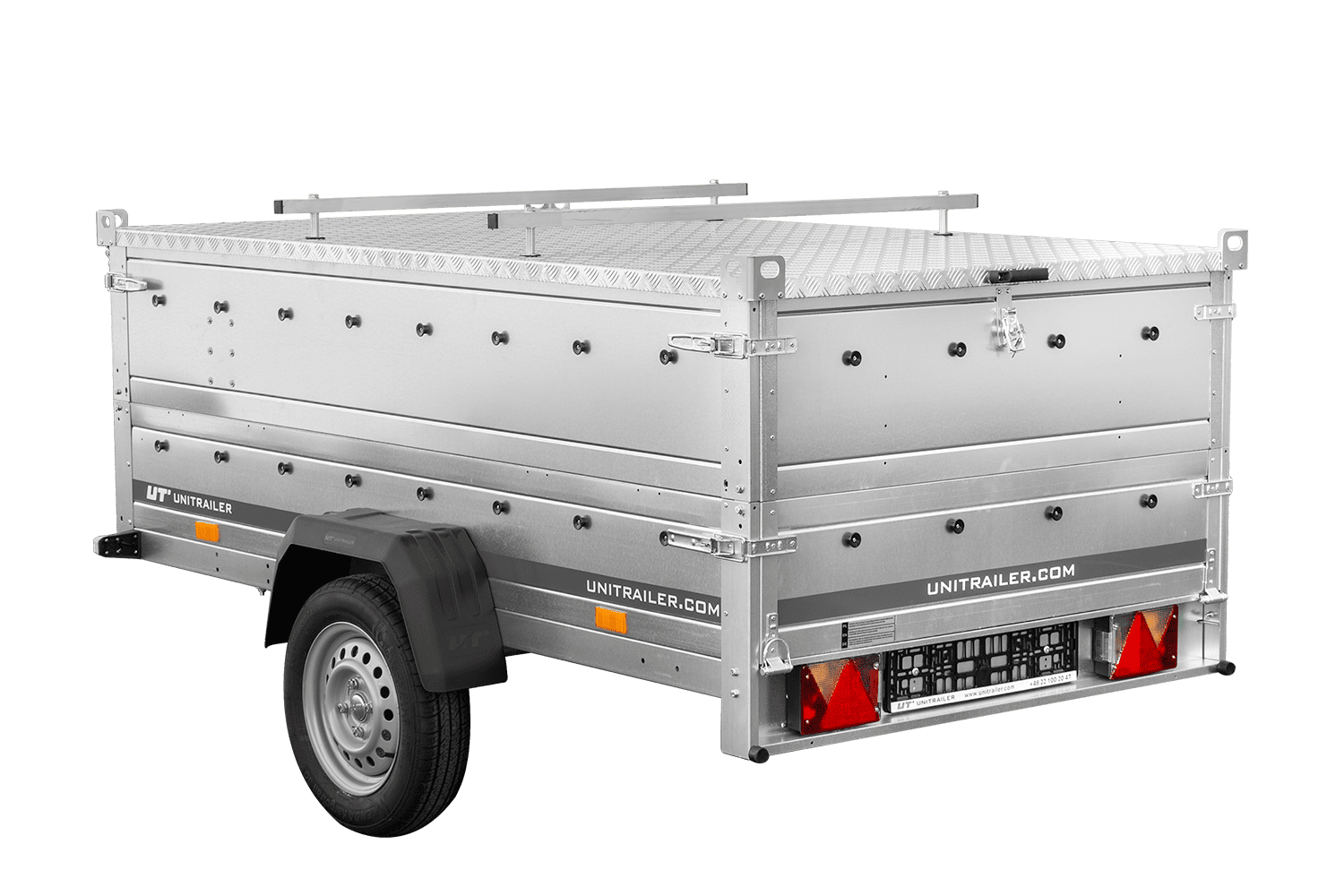 Einachsanhänger 230 × 125 cm UNITRAILER GARDEN 230 KIPP mit BIS-Seitenwänden und Aluminiumabdeckung