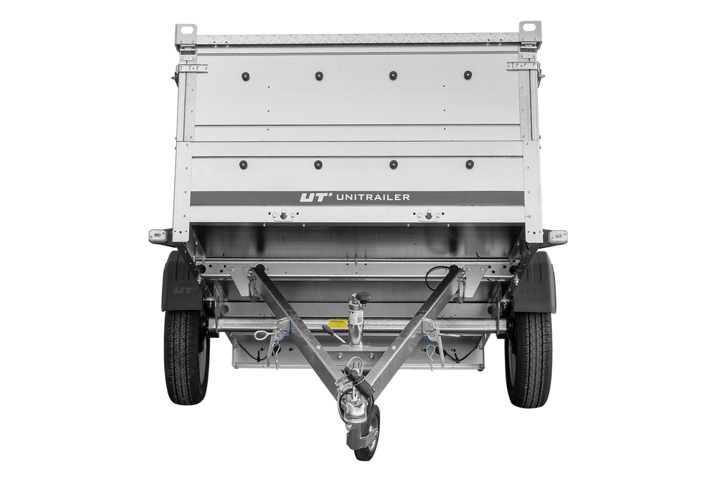Einachsanhänger 230 × 125 cm UNITRAILER GARDEN 230 KIPP mit BIS-Seitenwänden und Aluminiumabdeckung