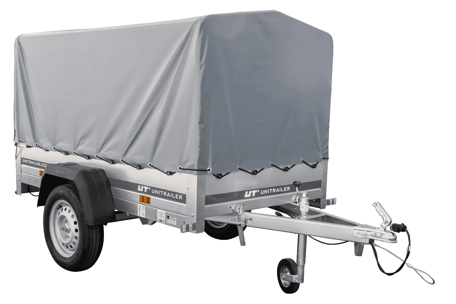 UNITRAILER Garden Trailer 200 KIPP PKW-Anhänger 200 × 106 cm mit Hochplane, Gestell und Stützrad, 500 kg zGG