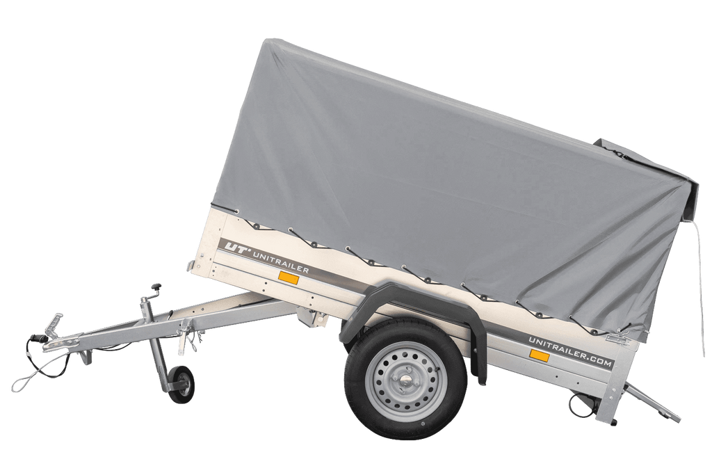 UNITRAILER Garden Trailer 200 KIPP PKW-Anhänger 200 × 106 cm mit Hochplane, Gestell und Stützrad, 500 kg zGG