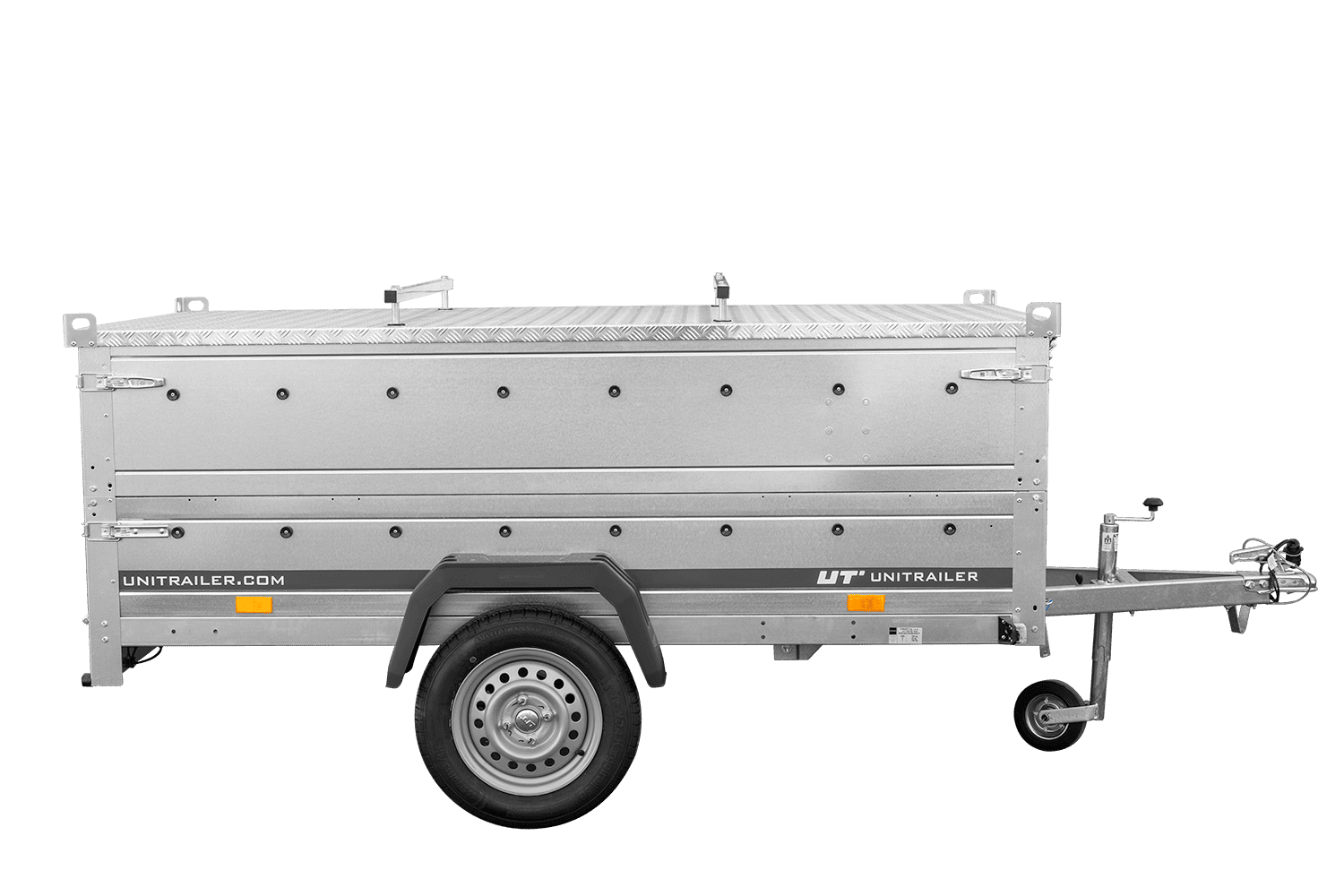 Einachsanhänger 230 × 125 cm UNITRAILER GARDEN 230 KIPP mit BIS-Seitenwänden und Aluminiumabdeckung