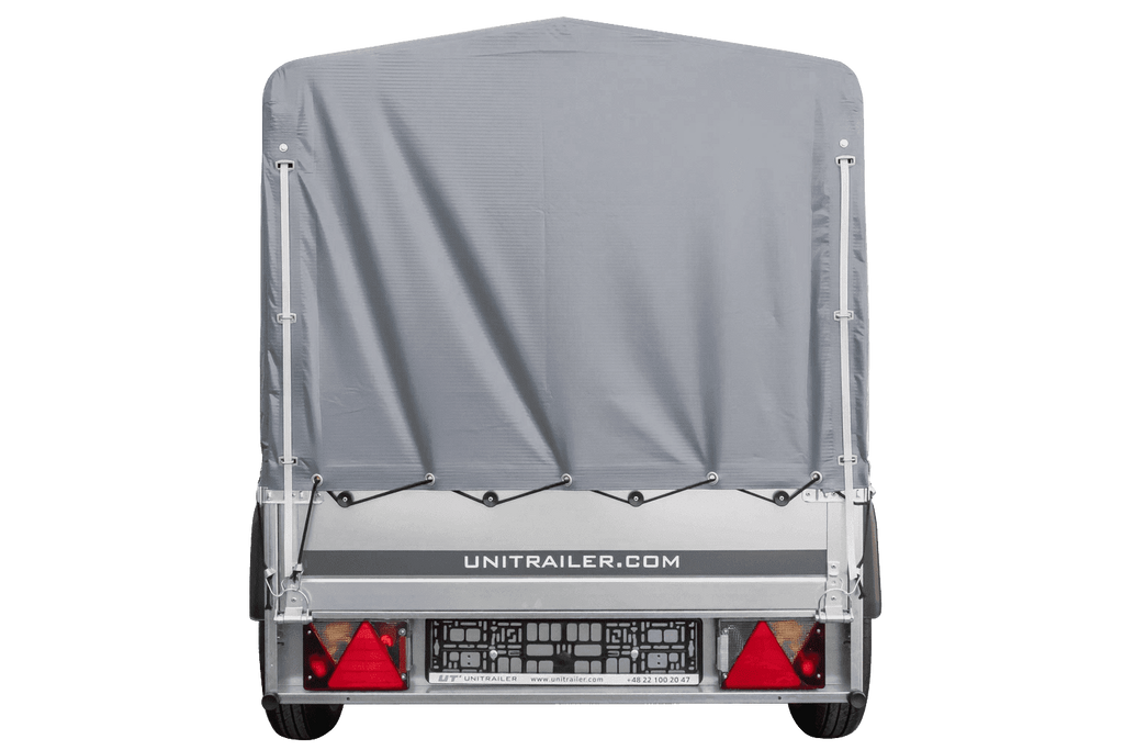 UNITRAILER Garden Trailer 200 KIPP PKW-Anhänger 200 × 106 cm mit Hochplane, Gestell und Stützrad, 500 kg zGG