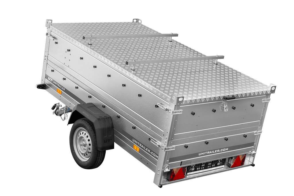 Einachsanhänger 230 × 125 cm UNITRAILER GARDEN 230 KIPP mit BIS-Seitenwänden und Aluminiumabdeckung