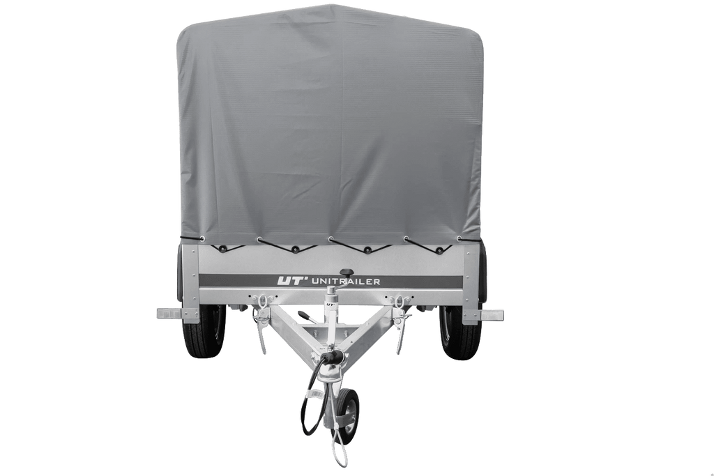 UNITRAILER Garden Trailer 200 KIPP PKW-Anhänger 200 × 106 cm mit Hochplane, Gestell und Stützrad, 500 kg zGG