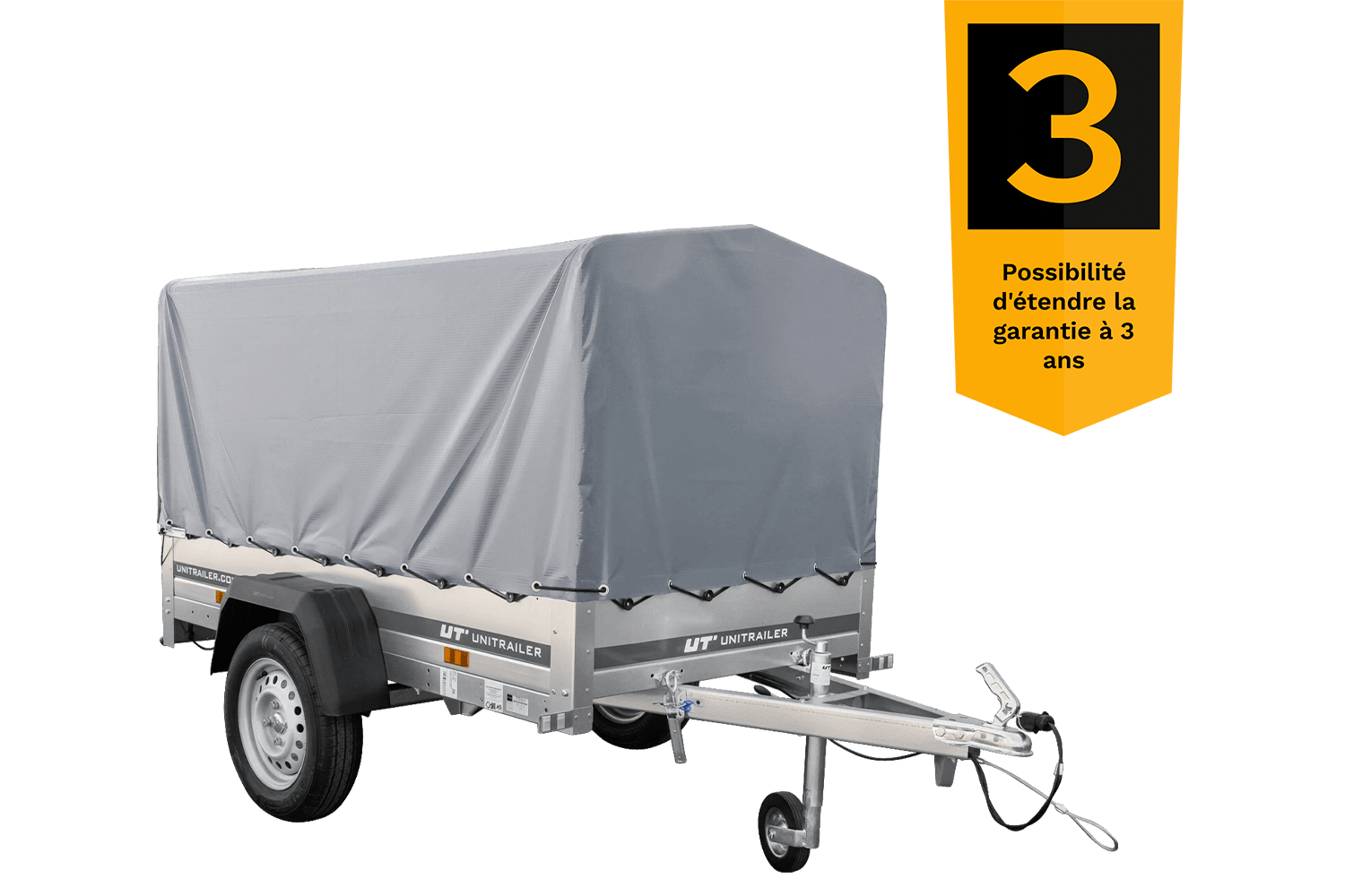 UNITRAILER Garden Trailer 200 KIPP PKW-Anhänger 200 × 106 cm mit Hochplane, Gestell und Stützrad, 500 kg zGG