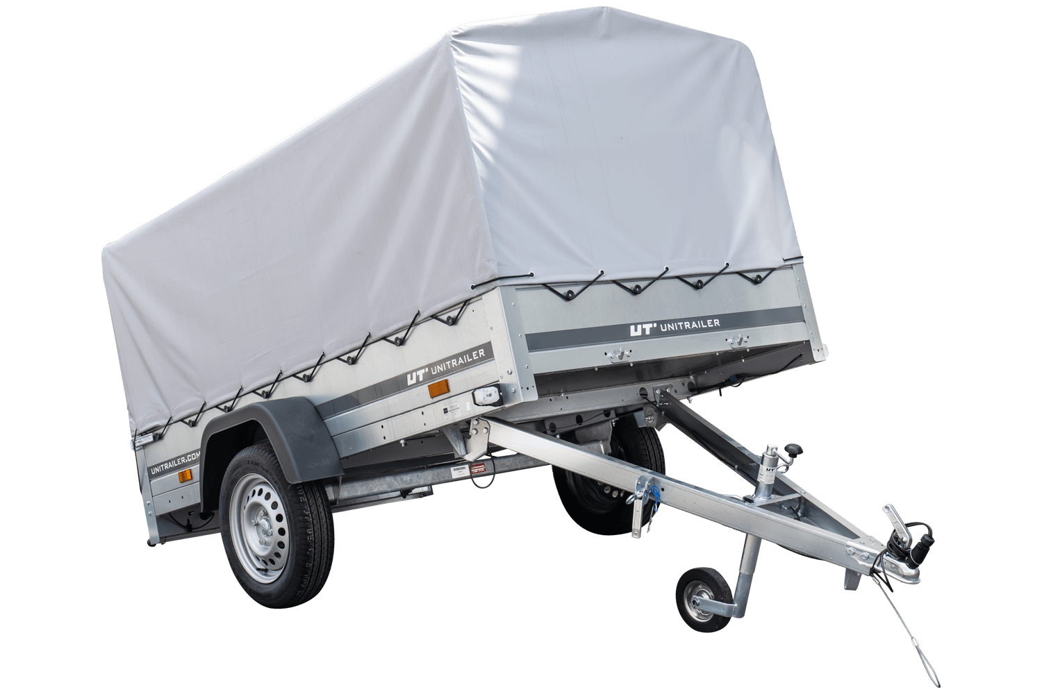 Straßenanhänger mit hoher Plane, Bügel H-800 und Stützrad 230x125 Garden Trailer 230 KIPP