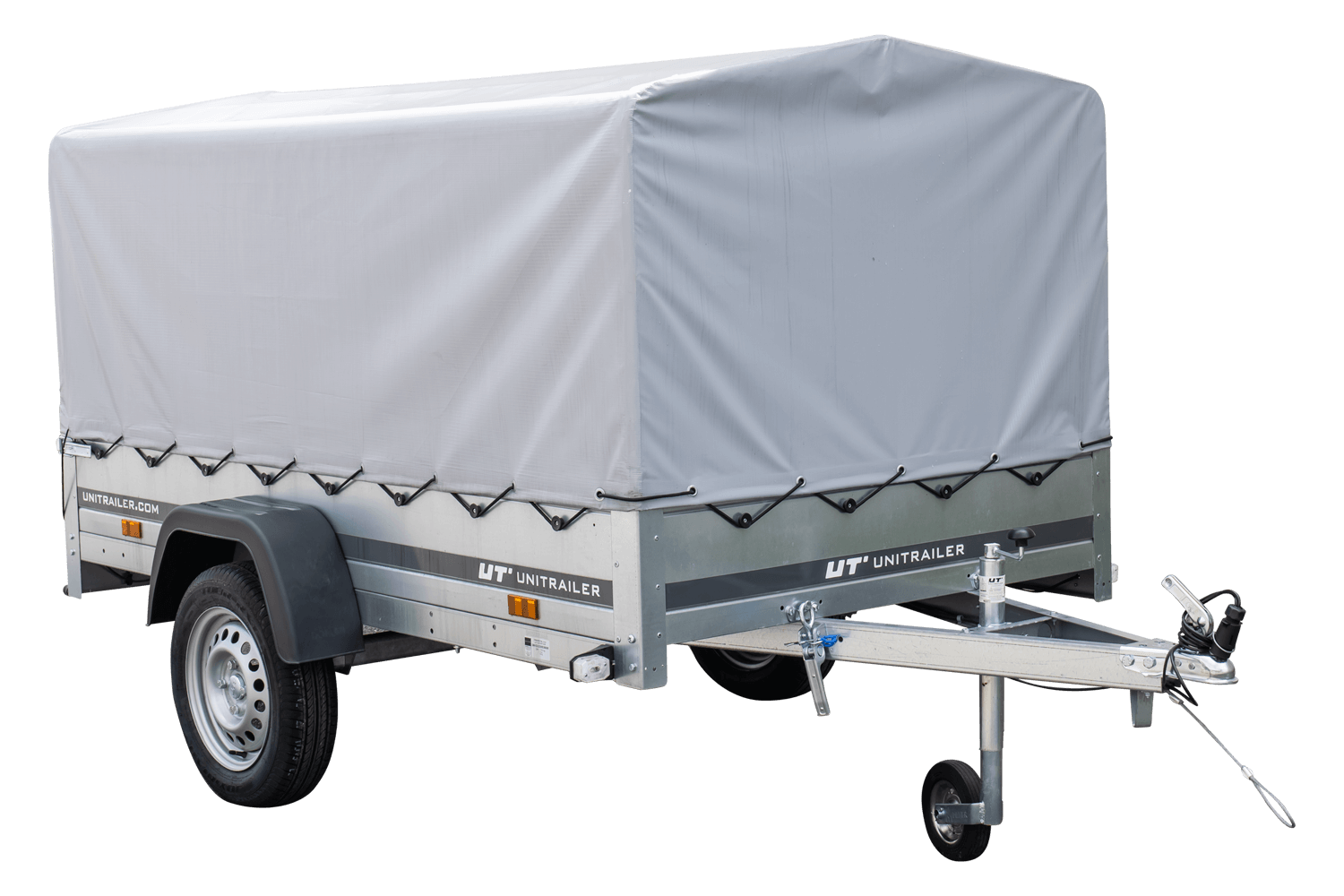 Straßenanhänger mit hoher Plane, Bügel H-800 und Stützrad 230x125 Garden Trailer 230 KIPP