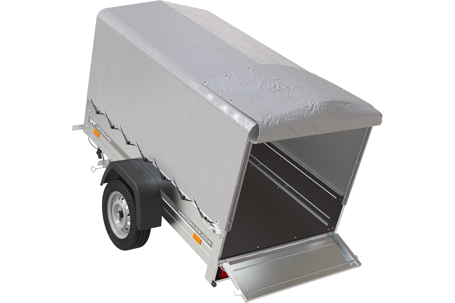 Anhänger 750 kg 200 x 125 mit hoher Plane und Bügel Garden Trailer 201 KIPP