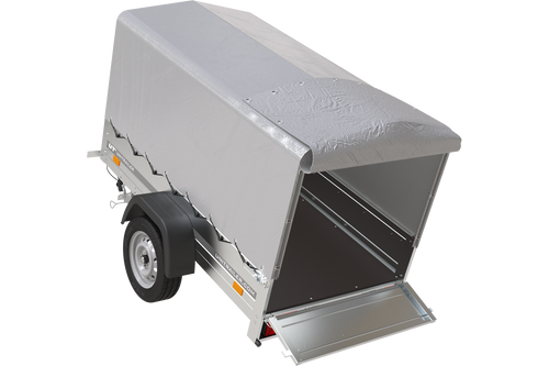 Anhänger 750 kg 200 x 125 mit hoher Plane und Bügel Garden Trailer 201 KIPP