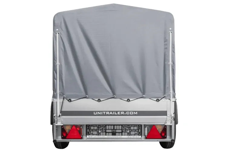 UNITRAILER Garden Trailer 200 KIPP PKW-Anhänger 200 × 106 cm mit Hochplane, Gestell und Stützrad, 500 kg zGG