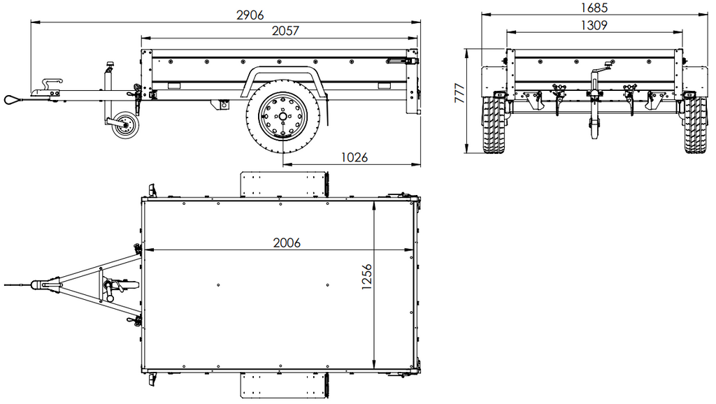 Anhänger 750 kg 200 x 125 mit hoher Plane und Bügel Garden Trailer 201 KIPP