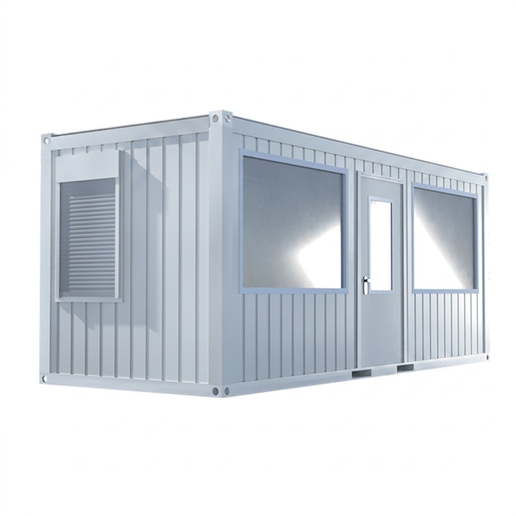 Bürocontainer 20 Fuß teilverglast (1 Tür, 2 Fenster, 2 Schaufenster)