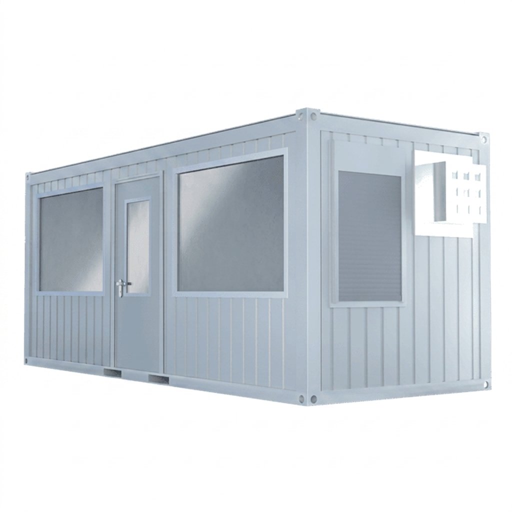 Bürocontainer 20 Fuß teilverglast (1 Tür, 2 Fenster, 2 Schaufenster)