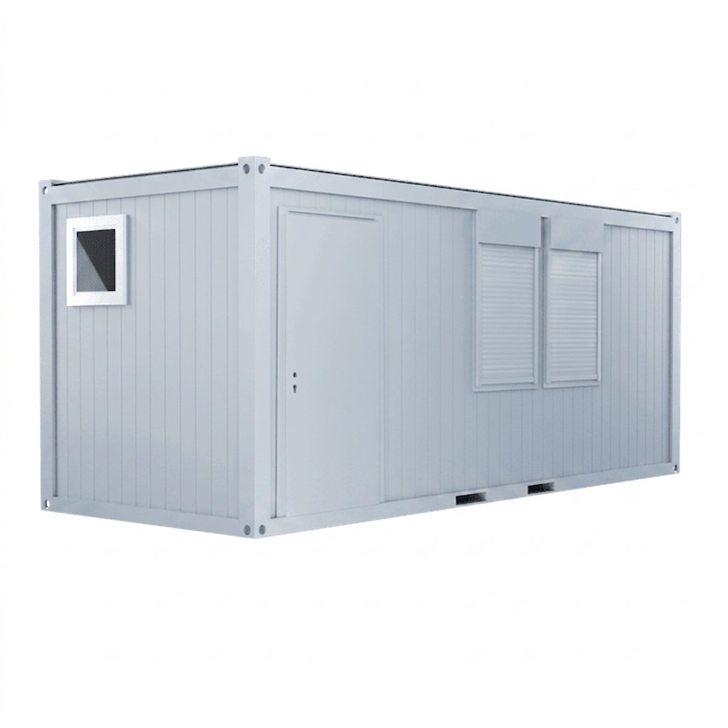 Bürocontainer 20 Fuß mit Sanitärbereich (1 Tür, 2 Fenster, WC, Waschbecken)
