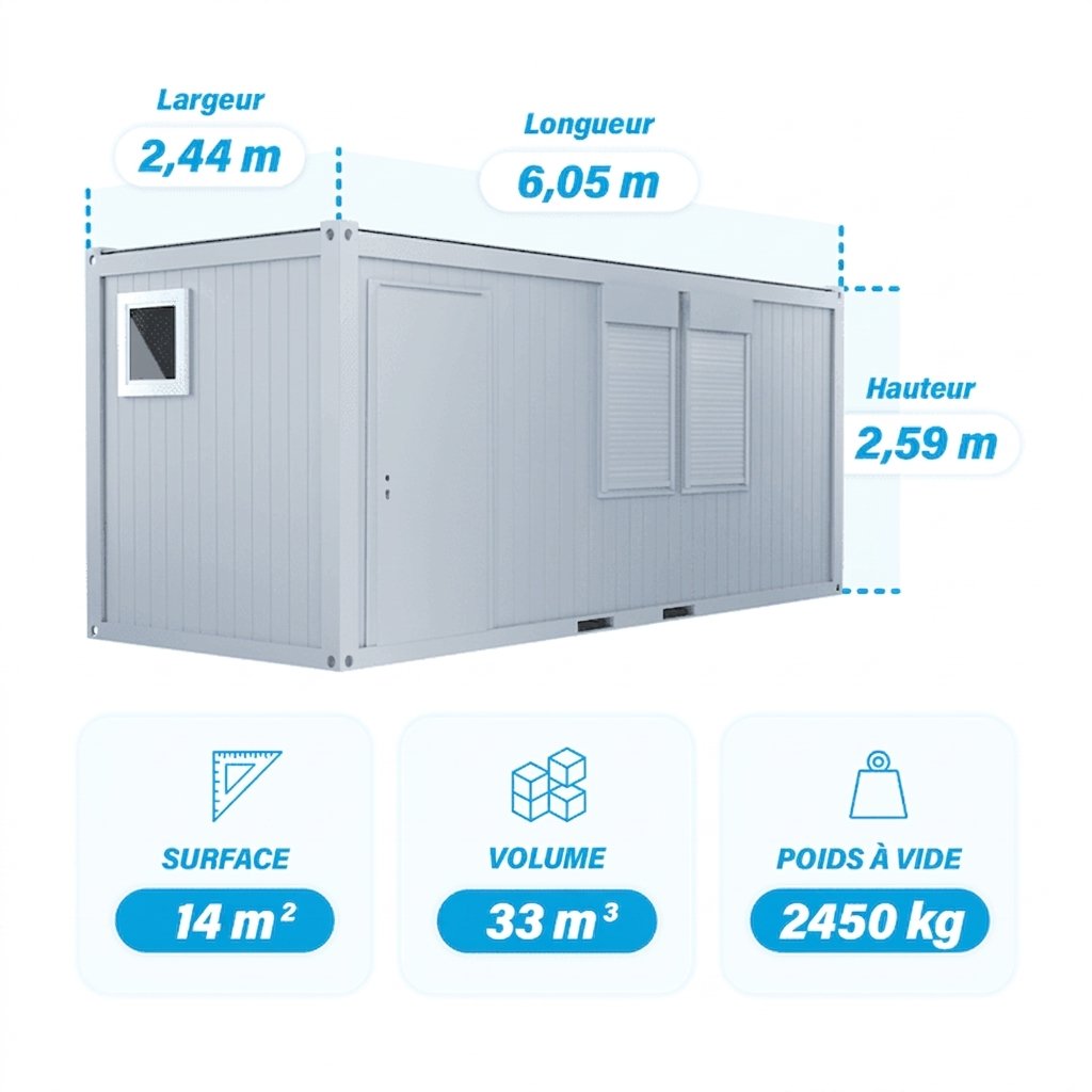 Bürocontainer 20 Fuß mit Sanitärbereich (1 Tür, 2 Fenster, WC, Waschbecken)